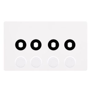 CLICK DEFINITY COMPLETE 4 GANG UNFURNISHED DIMMER PLATE & KNOBS - METAL WHITE