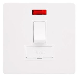 CLICK DEFINITY COMPLETE 13A SWITCHED FUSED CONNECTION UNIT WITH NEON - METAL WHITE COVER PLATE - POLAR WHITE INSERT