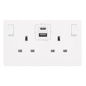 CLICK DEFINITY MATT WHITE 2-GANG USB (A+C) SWITCHED SOCKET