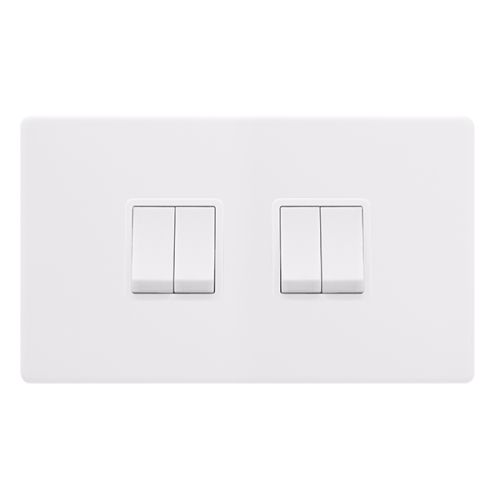 CLICK DEFINITY COMPLETE 10AX INGOT 4 GANG 2 WAY SWITCH - POLAR WHITE COVER PLATE - POLAR WHITE INSERT