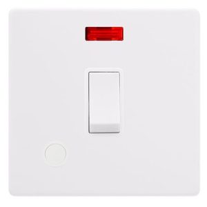 CLICK DEFINITY COMPLETE 20A DOUBLE POLE SWITCH WITH NEON & FLEX OUTLET - POLAR WHITE COVER PLATE - POLAR WHITE INSERT
