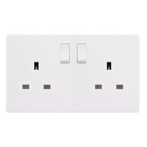 CLICK DEFINITY COMPLETE 13A INGOT 2 GANG DP SWITCHED SOCKET - POLAR WHITE COVER PLATE - POLAR WHITE INSERT