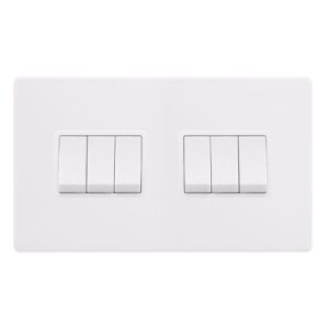 CLICK DEFINITY COMPLETE 10AX INGOT 6 GANG 2 WAY SWITCH - POLAR WHITE COVER PLATE - POLAR WHITE INSERT