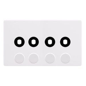 CLICK DEFINITY COMPLETE 4 GANG UNFURNISHED DIMMER PLATE & KNOBS - POLAR WHITE