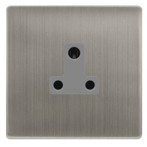 CLICK DEFINITY COMPLETE 5A ROUND PIN SOCKET - STAINLESS STEEL COVER PLATE - GREY INSERT