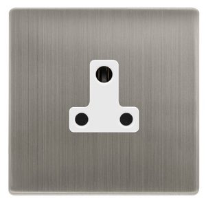 CLICK DEFINITY COMPLETE 5A ROUND PIN SOCKET - STAINLESS STEEL COVER PLATE - POLAR WHITE INSERT