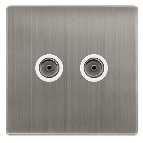 CLICK DEFINITY COMPLETE TWIN NON-ISOLATED COAXIAL OUTLET - STAINLESS STEEL COVER PLATE - POLAR WHITE INSERT