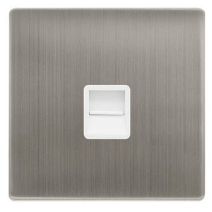 CLICK DEFINITY COMPLETE SINGLE TELEPHONE MASTER OUTLET - STAINLESS STEEL COVER PLATE - POLAR WHITE INSERT