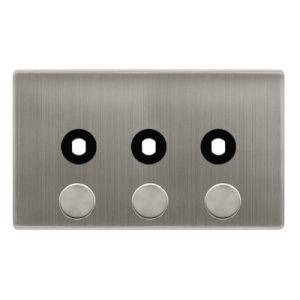 CLICK DEFINITY COMPLETE 3 GANG UNFURNISHED DIMMER PLATE & KNOBS - STAINLESS STEEL