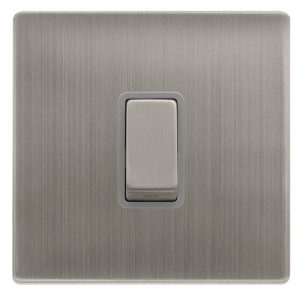 CLICK DEFINITY COMPLETE 10AX INGOT 1 GANG 2 WAY SWITCH - STAINLESS STEEL COVER PLATE - GREY INSERT