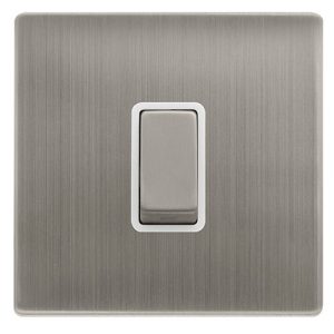 CLICK DEFINITY COMPLETE 10AX INGOT 1 GANG 2 WAY SWITCH - STAINLESS STEEL COVER PLATE - POLAR WHITE INSERT