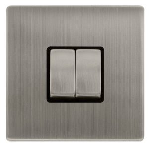 CLICK DEFINITY COMPLETE 10AX INGOT 2 GANG 2 WAY SWITCH - STAINLESS STEEL COVER PLATE - BLACK INSERT