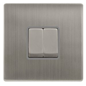 CLICK DEFINITY COMPLETE 10AX INGOT 2 GANG 2 WAY SWITCH - STAINLESS STEEL COVER PLATE - GREY INSERT