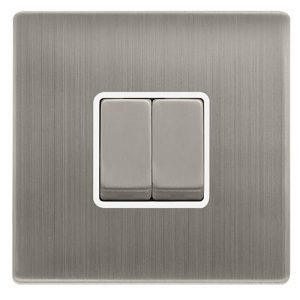 CLICK DEFINITY COMPLETE 10AX INGOT 2 GANG 2 WAY SWITCH - STAINLESS STEEL COVER PLATE - POLAR WHITE INSERT