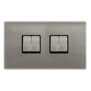 CLICK DEFINITY COMPLETE 10AX INGOT 4 GANG 2 WAY SWITCH - STAINLESS STEEL COVER PLATE - BLACK INSERT