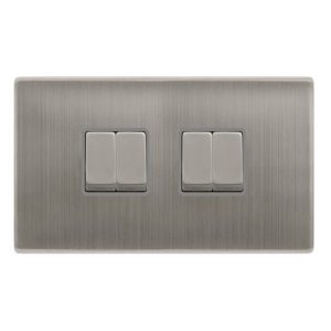 CLICK DEFINITY COMPLETE 10AX INGOT 4 GANG 2 WAY SWITCH - STAINLESS STEEL COVER PLATE - GREY INSERT