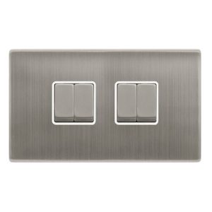 CLICK DEFINITY COMPLETE 10AX INGOT 4 GANG 2 WAY SWITCH - STAINLESS STEEL COVER PLATE - POLAR WHITE INSERT