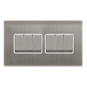 CLICK DEFINITY COMPLETE 10AX INGOT 6 GANG 2 WAY SWITCH - STAINLESS STEEL COVER PLATE - POLAR WHITE INSERT