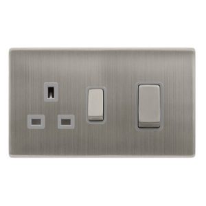 CLICK DEFINITY COMPLETE 50A INGOT DOUBLE POLE SWITCH WITH 13A DOUBLE POLE SWITCHED SOCKET -  STAINLESS STEEL COVER PLATE - GREY INSERT