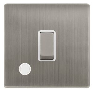 CLICK DEFINITY COMPLETE 20A INGOT DOUBLE POLE SWITCH WITH FLEX OUTLET - STAINLESS STEEL COVER PLATE - POLAR WHITE INSERT