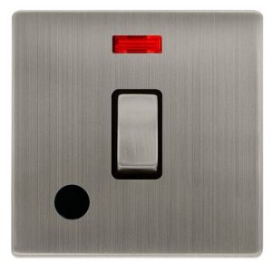 CLICK DEFINITY COMPLETE 20A INGOT DOUBLE POLE SWITCH WITH NEON & FLEX OUTLET - STAINLESS STEEL COVER PLATE - BLACK INSERT