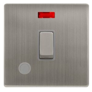 CLICK DEFINITY COMPLETE 20A INGOT DOUBLE POLE SWITCH WITH NEON & FLEX OUTLET - STAINLESS STEEL COVER PLATE - GREY INSERT