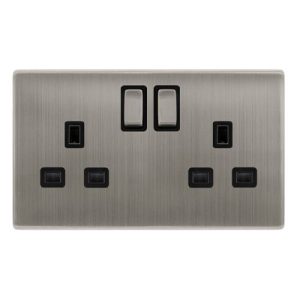 CLICK DEFINITY COMPLETE 13A INGOT 2 GANG DP SWITCHED SOCKET - STAINLESS STEEL COVER PLATE - BLACK INSERT