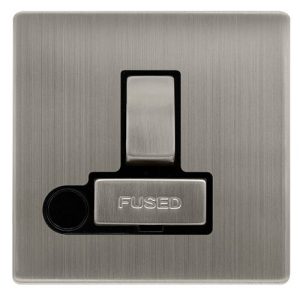CLICK DEFINITY COMPLETE 13A INGOT SWITCHED FUSED CONNECTION UNIT WITH OPTIONAL FLEX OUTLET - STAINLESS STEEL COVER PLATE - BLACK INSERT