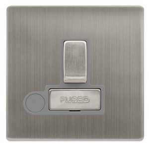 CLICK DEFINITY COMPLETE 13A INGOT SWITCHED FUSED CONNECTION UNIT WITH OPTIONAL FLEX OUTLET - STAINLESS STEEL COVER PLATE - GREY INSERT
