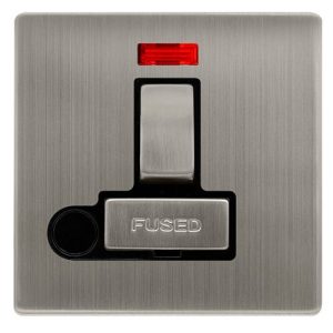 CLICK DEFINITY COMPLETE 13A INGOT SWITCHED FUSED CONNECTION UNIT WITH NEON & OPTIONAL FLEX OUTLET - STAINLESS STEEL COVER PLATE - BLACK INSERT