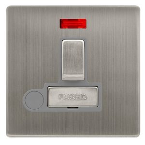 CLICK DEFINITY COMPLETE 13A INGOT SWITCHED FUSED CONNECTION UNIT WITH NEON & OPTIONAL FLEX OUTLET - STAINLESS STEEL COVER PLATE - GREY INSERT