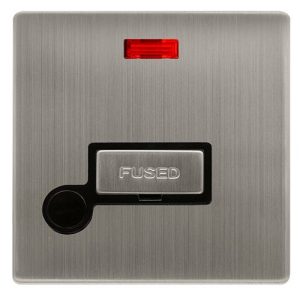 CLICK DEFINITY COMPLETE 13A INGOT FUSED CONNECTION UNIT WITH NEON & OPTIONAL FLEX OUTLET - STAINLESS STEEL COVER PLATE - BLACK INSERT