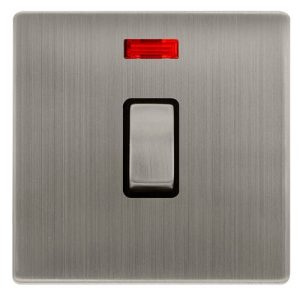 CLICK DEFINITY COMPLETE 20A INGOT DOUBLE POLE SWITCH WITH NEON - STAINLESS STEEL COVER PLATE - BLACK INSERT