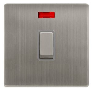 CLICK DEFINITY COMPLETE 20A INGOT DOUBLE POLE SWITCH WITH NEON - STAINLESS STEEL COVER PLATE - GREY INSERT