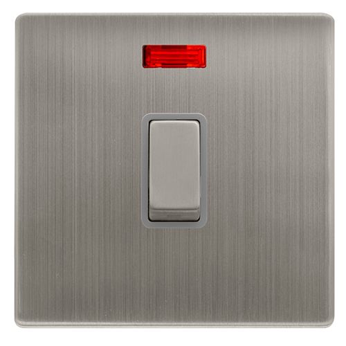 CLICK DEFINITY COMPLETE 20A INGOT DOUBLE POLE SWITCH WITH NEON - STAINLESS STEEL COVER PLATE - GREY INSERT