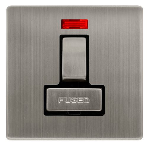 CLICK DEFINITY COMPLETE 13A INGOT SWITCHED FUSED CONNECTION UNIT WITH NEON - STAINLESS STEEL COVER PLATE - BLACK INSERT