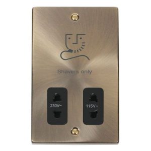 CLICK DECO VICTORIAN ANTIQUE BRASS VP ANT/BR DUAL VOLT SHAVER SOCKET BLACK