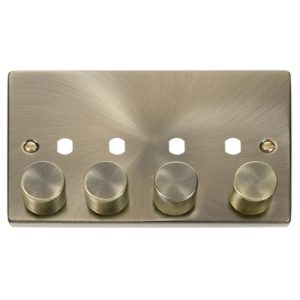 CLICK DECO VICTORIAN ANTIQUE BRASS VPAB 4-GANG DOUBLE DIMMER PLATE & KNOBS