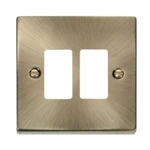 CLICK GRIDPRO DECO FRONTPLATES ANTIQUE BRASS GRIDPRO 2-GANG DECO PLATE ANTIQUE BRASS