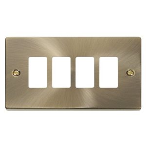 CLICK GRIDPRO DECO FRONTPLATES ANTIQUE BRASS GRIDPRO 4-GANG DECO PLATE ANTIQUE BRASS