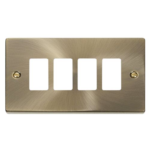 CLICK GRIDPRO DECO FRONTPLATES ANTIQUE BRASS GRIDPRO 4-GANG DECO PLATE ANTIQUE BRASS