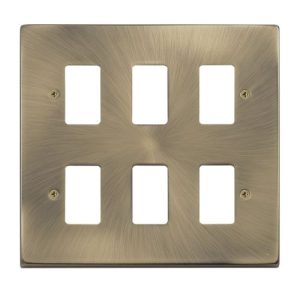 CLICK ANTIQUE BRASS GRIDPRO 6-GANG DECO PLATE