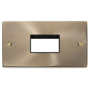 CLICK DECO MINIGRID ANTIQUE BRASS 2G 3-MODULE FRONTPLATE (BLK INS)