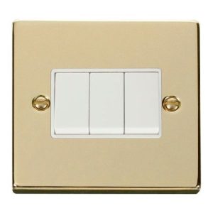 CLICK DECO VICTORIAN POLISHED BRASS 10A 3-GANG 2 WAY SWITCH (WHITE SWITCH)