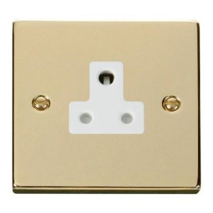 CLICK DECO VICTORIAN POLISHED BRASS VPBRASS 5A ROUND PIN SOCKET OUTLET WH