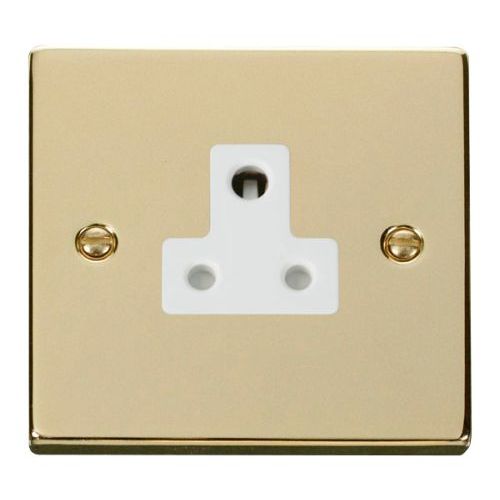 CLICK DECO VICTORIAN POLISHED BRASS VPBRASS 5A ROUND PIN SOCKET OUTLET WH