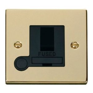 CLICK DECO VICTORIAN POLISHED BRASS VPBRASS 13A SWITCHED SPUR + FLEX OUTLET BLACK