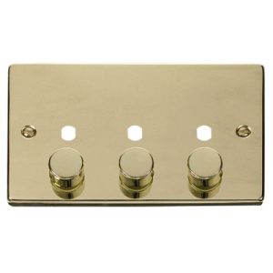CLICK DECO VICTORIAN POLISHED BRASS VPBR 3-GANG DOUBLE DIMMER PLATE & KNOBS