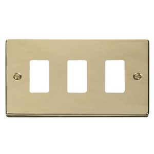 CLICK GRIDPRO DECO FRONTPLATES POLISHED BRASS GRIDPRO 3-GANG DECO PLATE BRASS