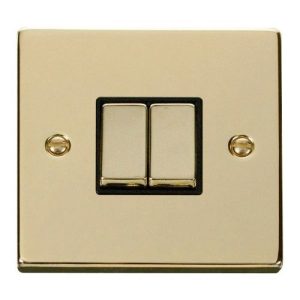 CLICK DECO VICTORIAN POLISHED BRASS INGOT 10A 2-GANG 2 WAY SWITCH (BLACK INSERT)